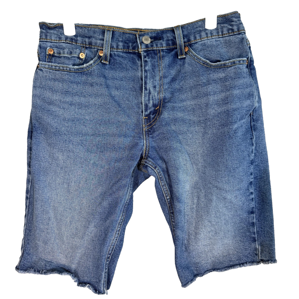 Levis 511 Shorts Mens 30 Blue Denim Slim Fit Cutoff Raw Hem Stretch Zip Fly
